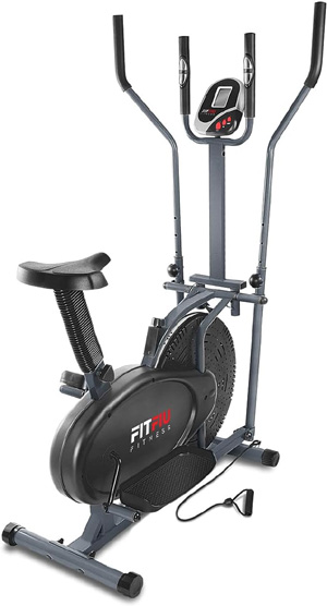 FITFIU Fitness BELI-120 - Bicicleta Elíptica con sillín Regulable, multifunción modalidad Elíptica y Estática, Disco inercia de 5kg, Pantalla LCD y Pulsómetro, Bicicleta Fitness Entrenamiento Indoor