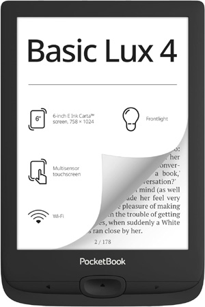 PocketBook Basic Lux 4 - Lector de libros electrónicos | Tecnología de tinta electrónica antideslumbrante de 6 pulgadas | Lector electrónico compacto y ligero | Luz frontal | Pantalla táctil | Wi-Fi