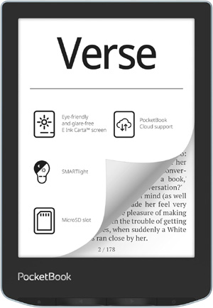 PocketBook Verse E-Reader | Pantalla táctil E-Ink Carta™ HD de 6 Pulgadas amigable con los Ojos | Luz Inteligente Ajustable | hasta 1 Mes de duración de la batería