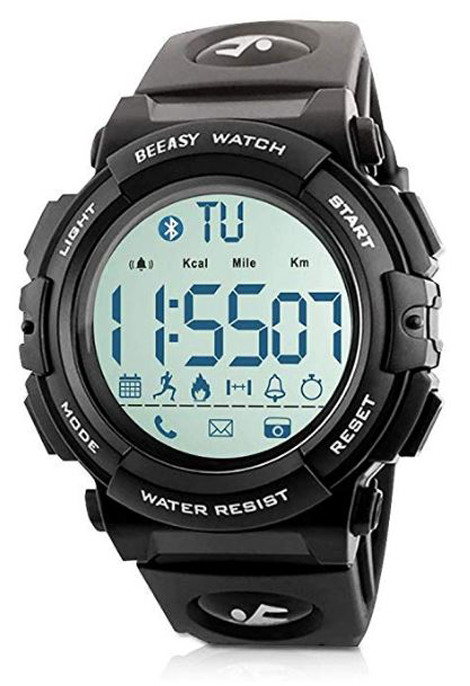 Beeasy Reloj Deportivo Hombre,Impermeable Relojes Digital Watches Led Inteligente Bluetooth Fitness Tracker Contador Calorías Podómetro Cámara Remota APP Notificación de llamadas SMS,Negro