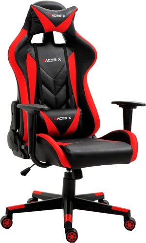 T-LOVENDO.ES Silla Tipo Gaming Racer X Ergonómica Racing Sillón Gamer Profesional para Videojuegos, PC, Ordenador, Oficina, Estudio. Cojín Lumbar y Cervical. Regulable en Altura y reclinable.